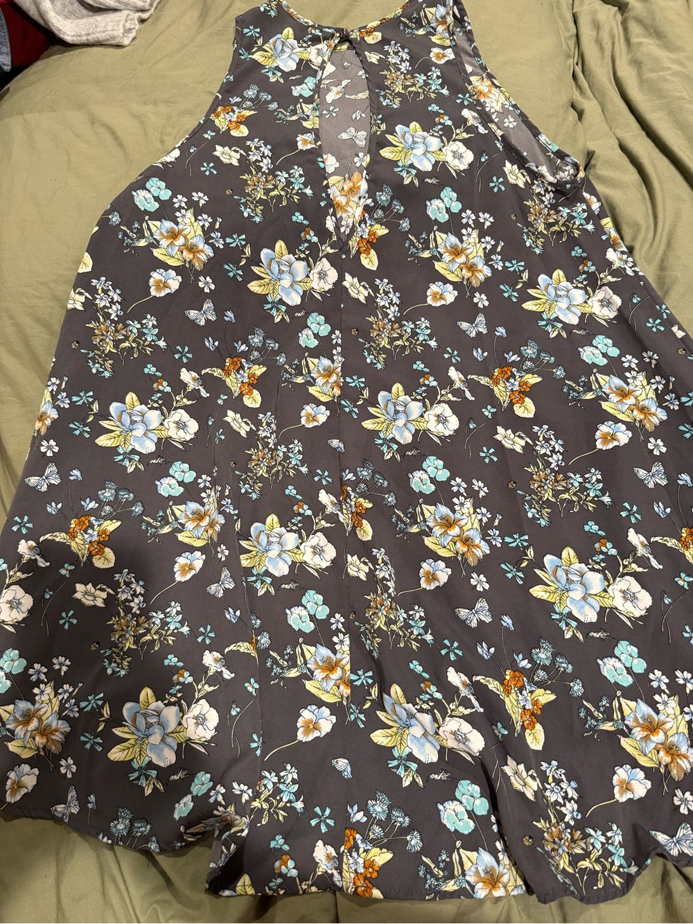 Floral A-Line Skirt in Charcoal Gray and Blue